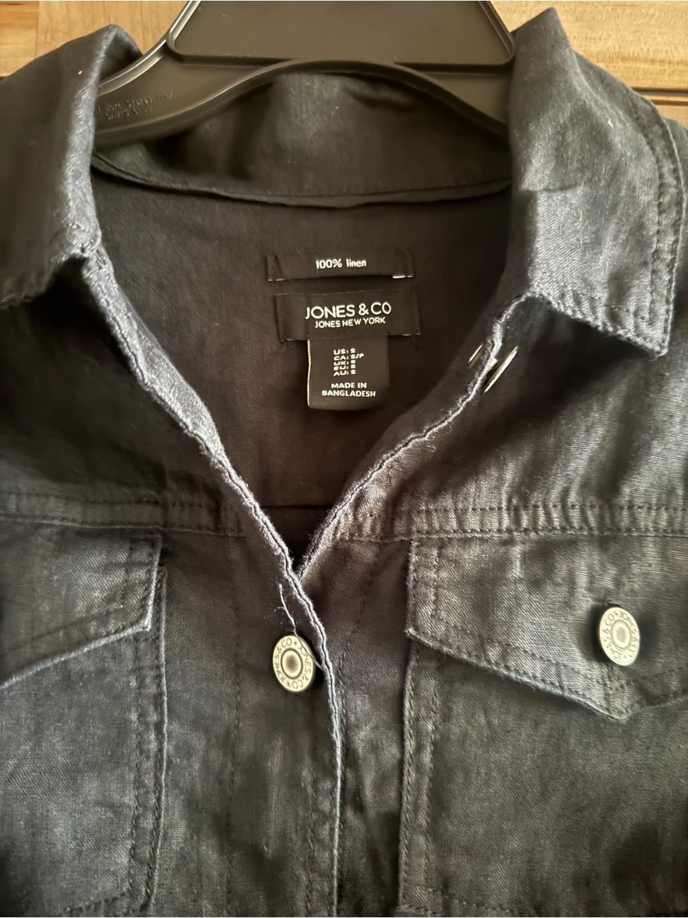 Women’s Jones & Co 100% Linen Black Button-Front Jean Jacket Style size S - Picture 2 of 6